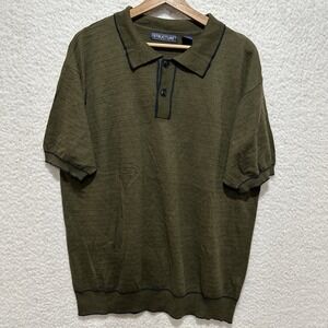 Vintage Structure Linen Blend Short Sleeve Knit Green ‎ Polo Piping Shirt Sz XL
